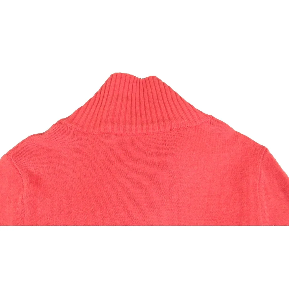 Boston Proper Zip Silk Blend Sweater Womens M Coral Knit Ribbed Stretch Cardigan